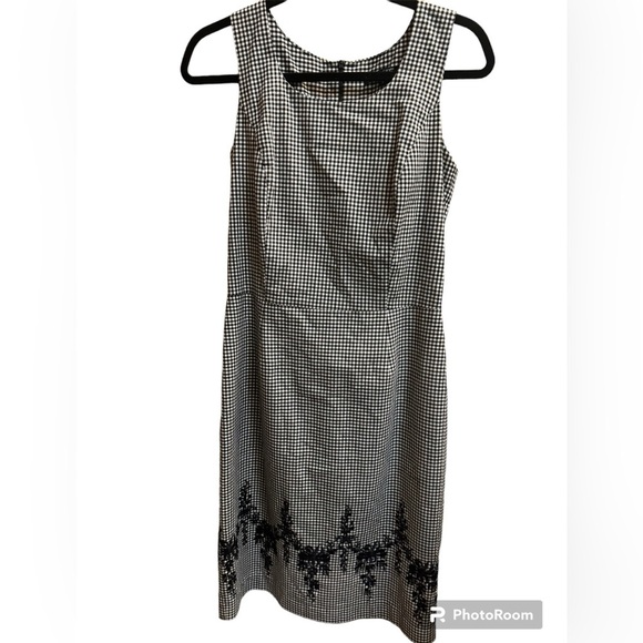 KAREN KANE Sleeveless Check Gingham Floral Black White Midi Lined Dress SZ 4 EUC - Picture 4 of 12